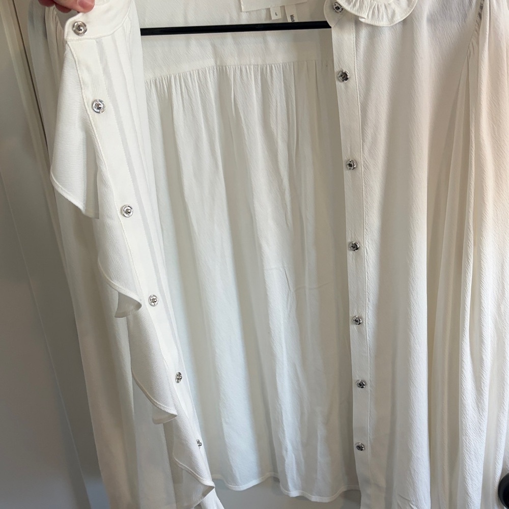 ba&sh White Sheer Ruffle Blouse - Large – See Notes - Picture 6 of 7